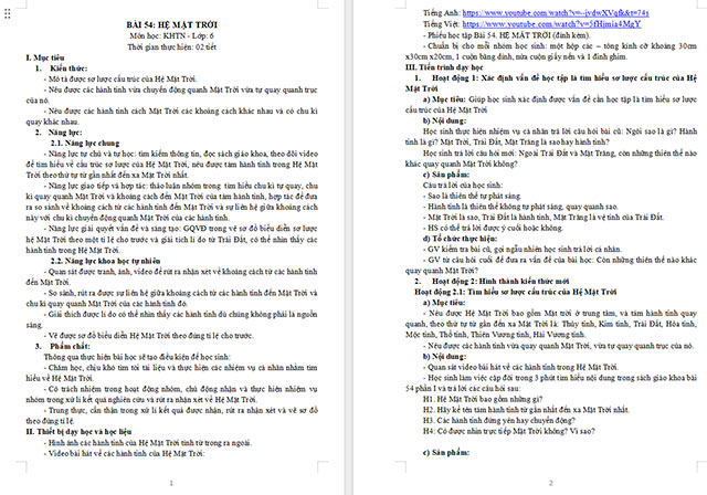 Giáo án Khoa học tự nhiên 6 Hệ Mặt Trời