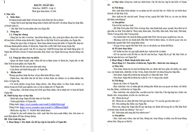 Giáo án Khoa học tự nhiên 6 Ngân hà