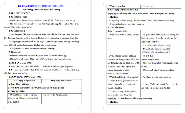 Giáo án Khoa học 5 Ôn tập chủ đề Sinh vật và môi trường