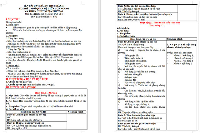 Giáo án Địa lí 6 Thực hành: Tìm hiểu mối quan hệ giữa con người và thiên nhiên ở địa phương