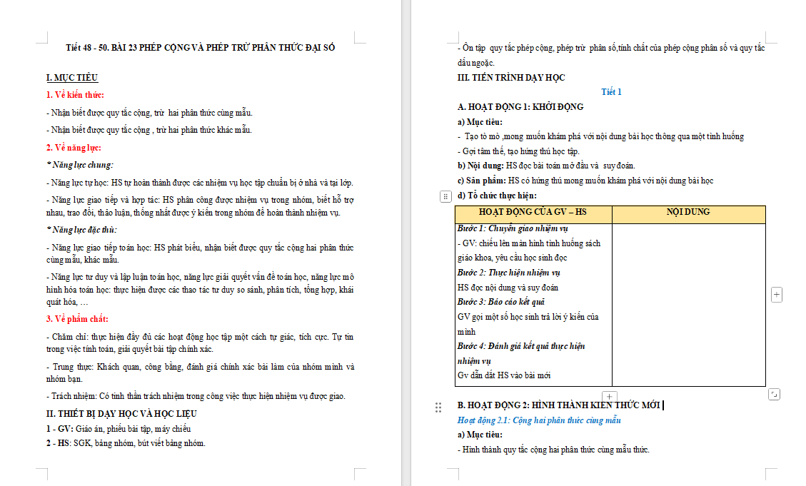Phép cộng và phép trừ phân thức đại số