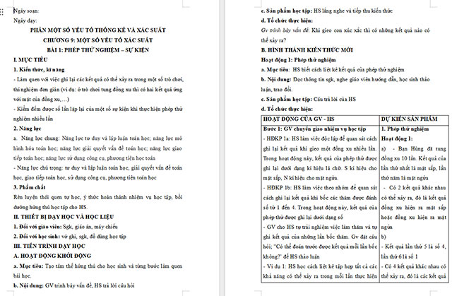 Giáo án Toán 6 Phép thử nghiệm - Sự kiện