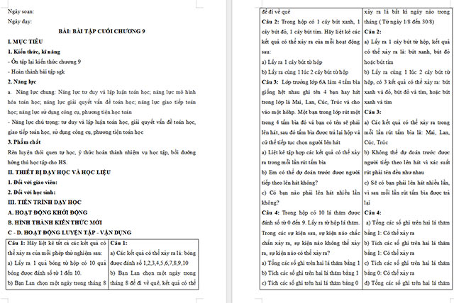 Giáo án Toán 6 Bài tập cuối chương 9