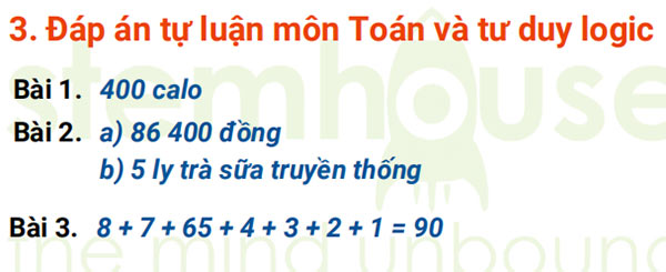 Đáp án đề thi Tuyển sinh lớp 6 Trường Nguyễn Hữu Thọ