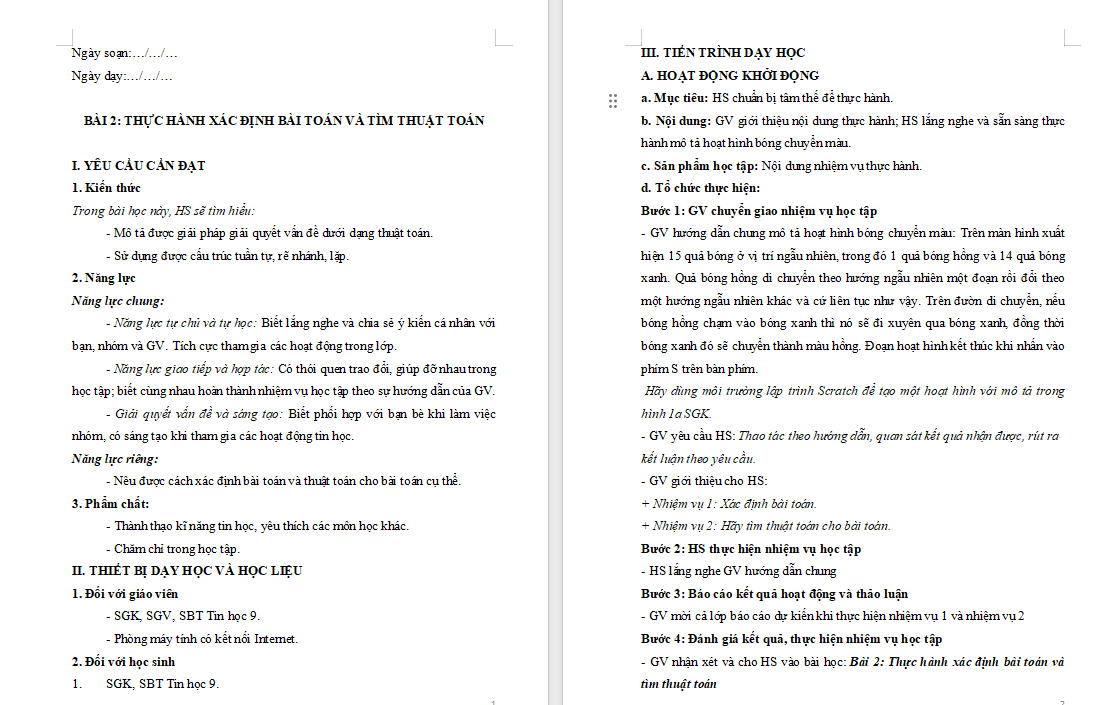  Giáo án Tin học 9 Bài 2 Cánh diều