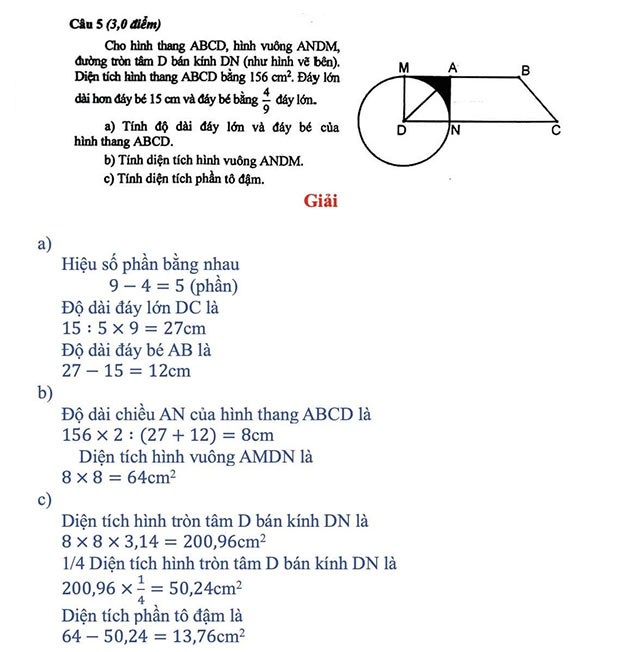 Đáp án đề thi vào lớp 6 môn Toán THCS Nguyễn Tri Phương