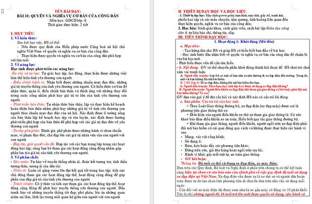 Giáo án GDCD 6 Quyền và nghĩa vụ cơ bản của công dân