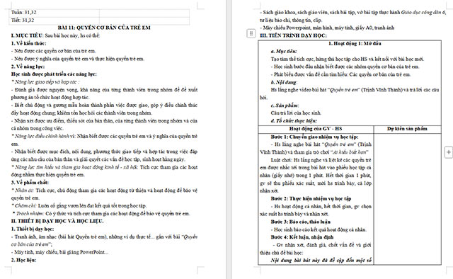 Giáo án GDCD 6 Quyền cơ bản của trẻ em