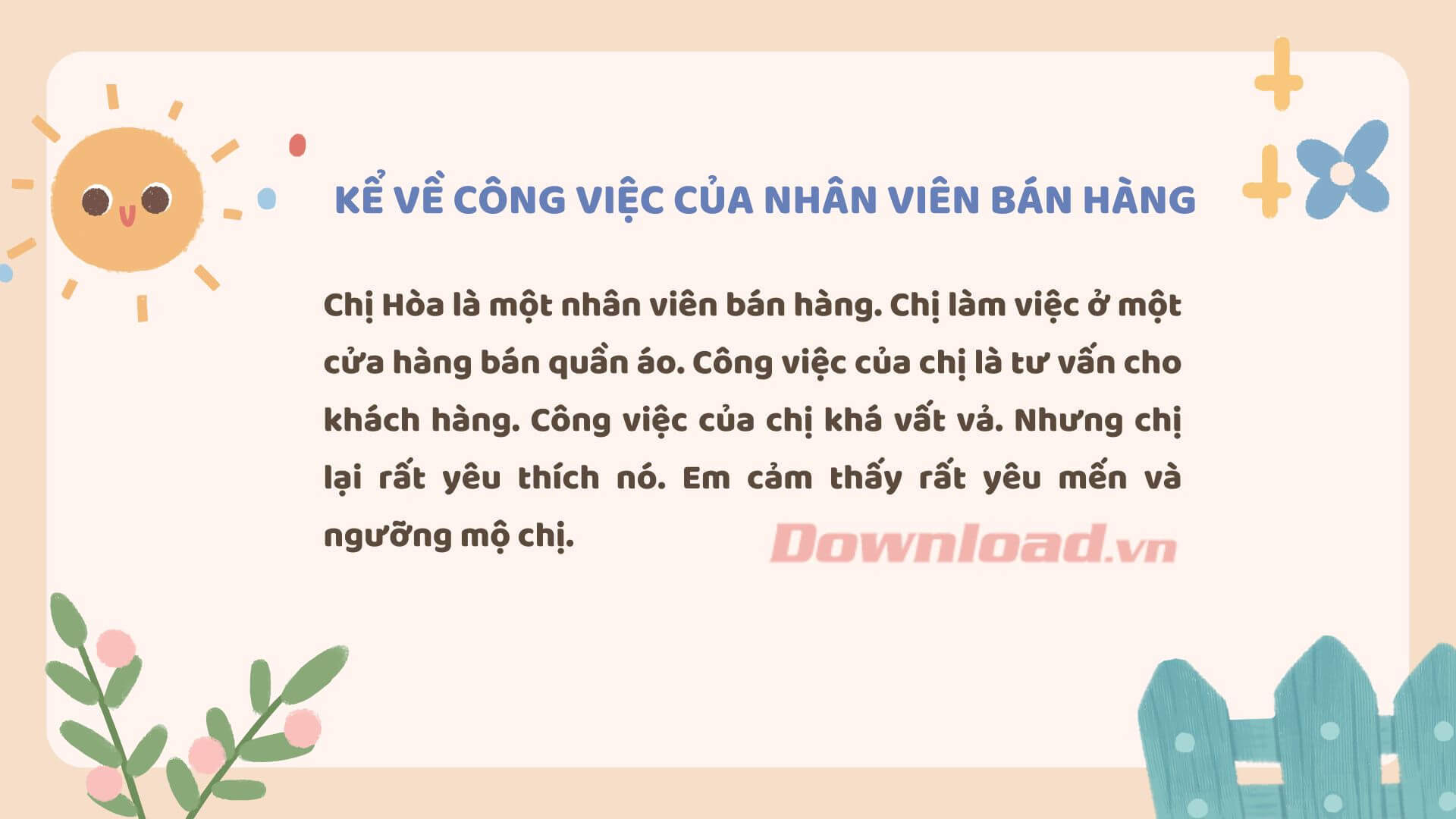 Kể về công việc của nhân viên bán hàng