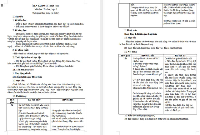 Giáo án Tin học 6 Thuật toán