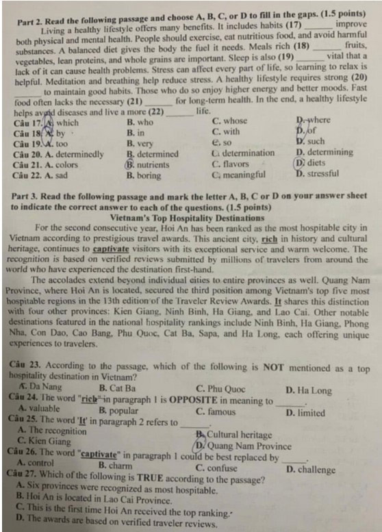 Đề thi vào 10 môn Anh Bạc Liêu