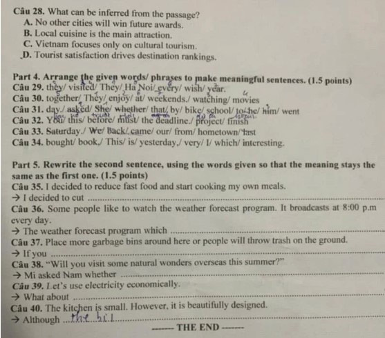 Đề thi vào 10 môn Anh Bạc Liêu