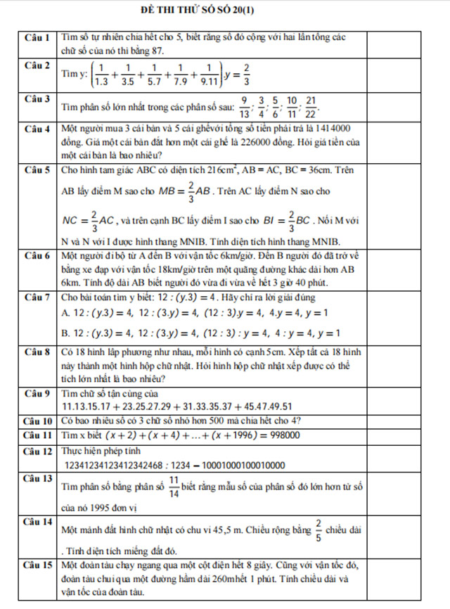 Đề thi vào lớp 6 trường Amsterdam