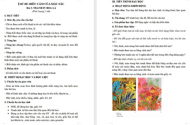 Giáo án Mĩ thuật 6 Tranh in hoa, lá