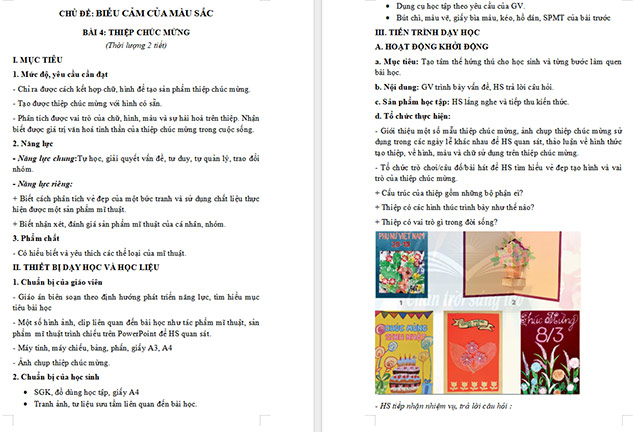 Giáo án Mĩ thuật 6 Thiệp chúc mừng