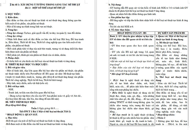 Giáo án Mĩ thuật 6 Một số thể loại mĩ thuật