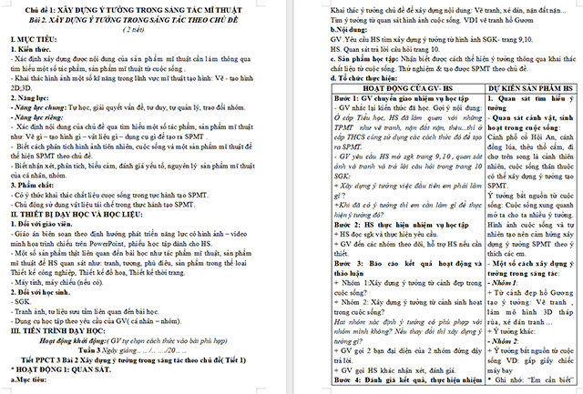 Giáo án Mĩ thuật 6 Xây dựng ý tưởng sáng tác theo chủ đề