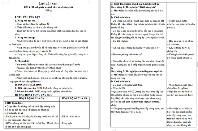 Giáo án Khoa học 4 Thành phần và tính chất của không khí