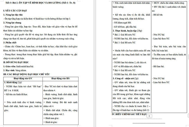 Giáo án Toán 4 Ôn tập về hình học và đo lường