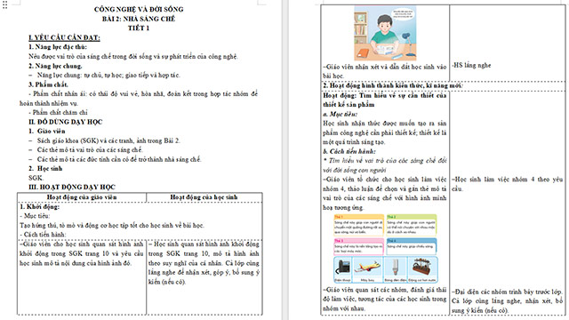 Giáo án Công nghệ 5 Nhà sáng chế