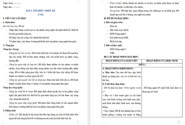Giáo án Công nghệ 5 Tìm hiểu thiết kế
