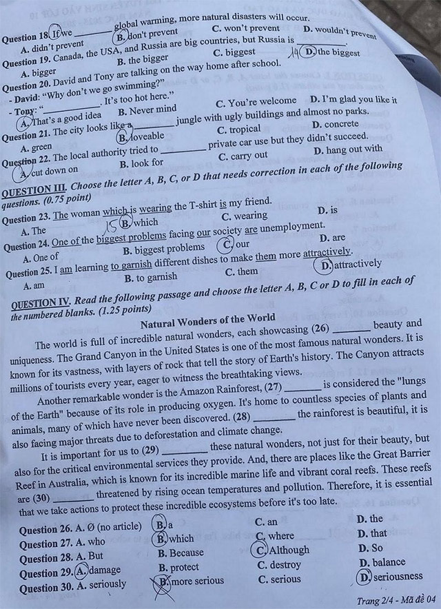 Đề thi vào lớp 10 môn Tiếng Anh năm 2025 - 2026 Lai Châu