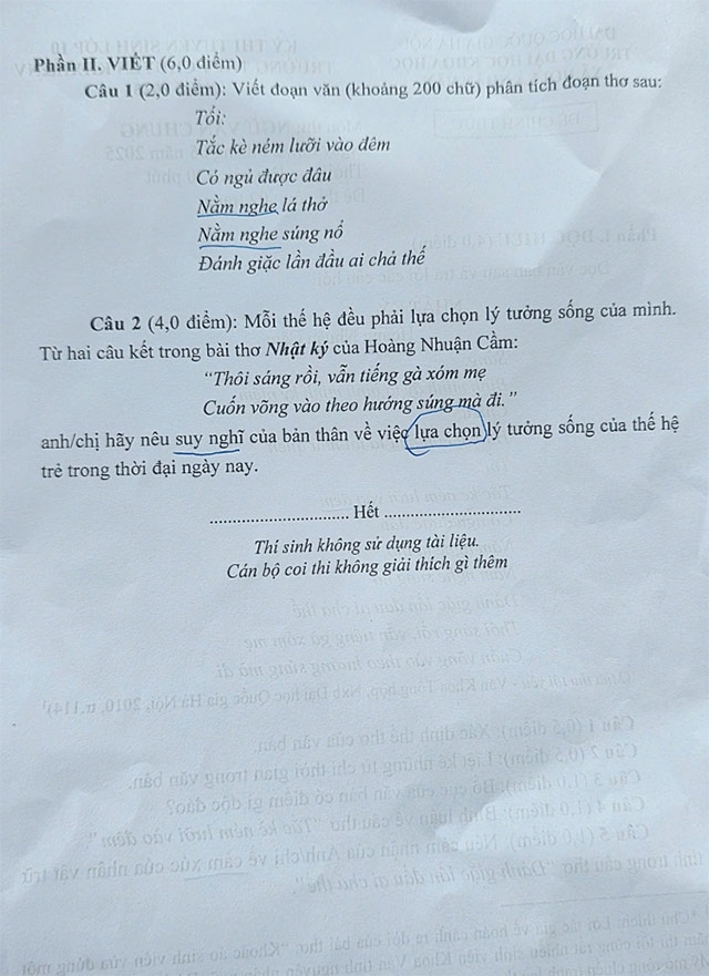 Đề thi vào 10 chuyên Khoa học Xã hội và Nhân văn môn Văn 2025