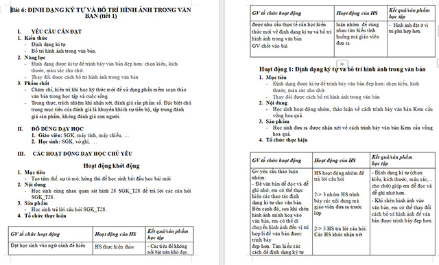 Giáo án Tin học 5 Định dạng kí tự và bố trí hình ảnh trong văn bản