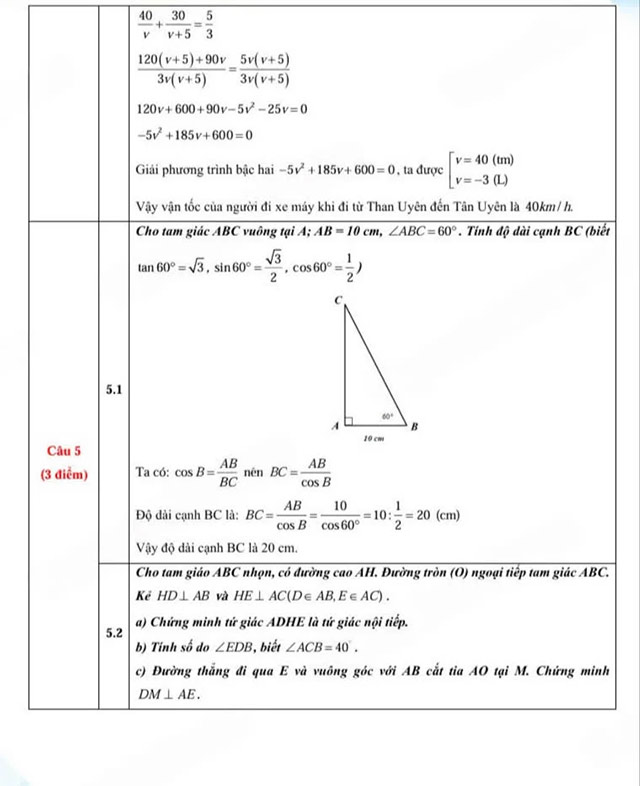 Đáp án đề thi vào lớp 10 môn Toán năm 2025 - 2026 Lai Châu