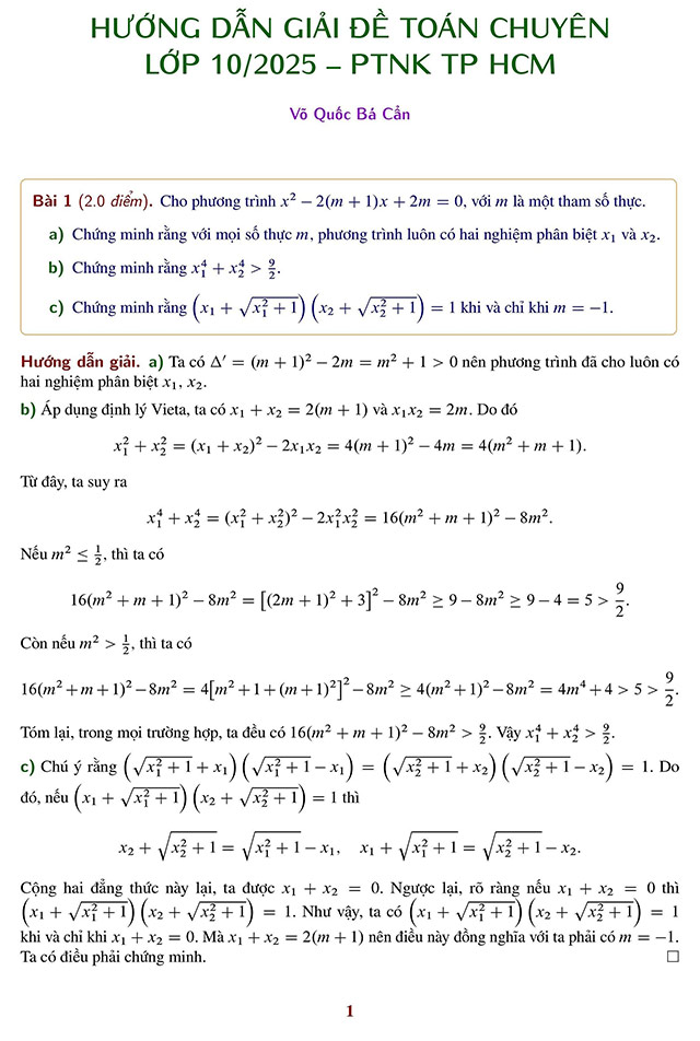 Đáp án đề thi vào 10 môn Toán Chuyên PTNK