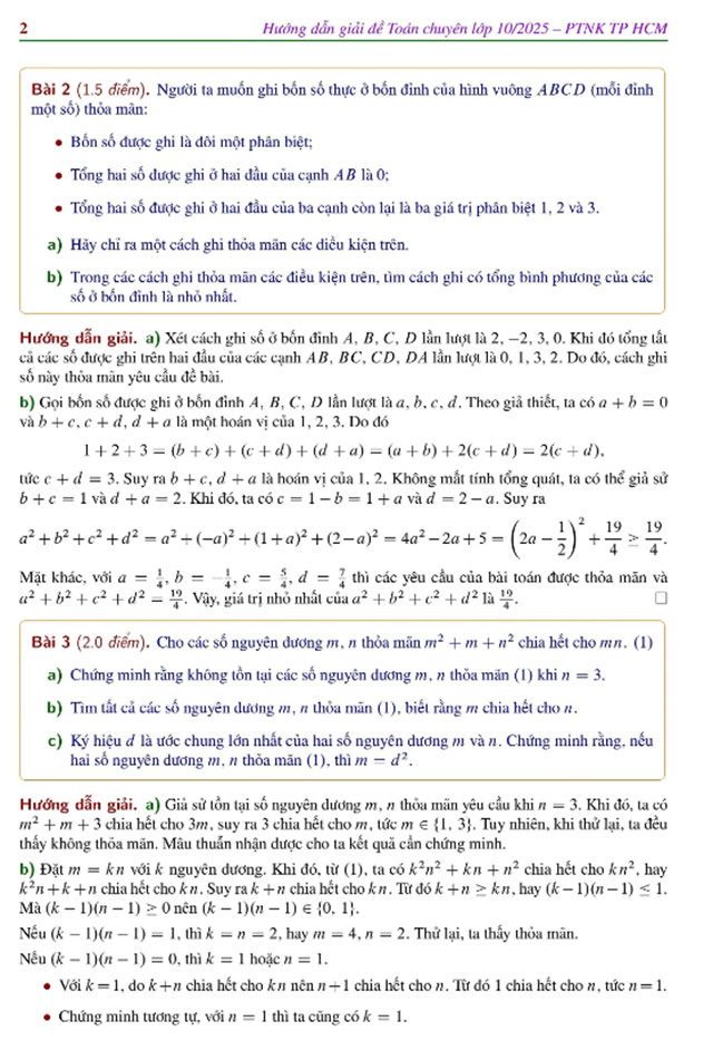 Đáp án đề thi vào 10 môn Toán Chuyên PTNK
