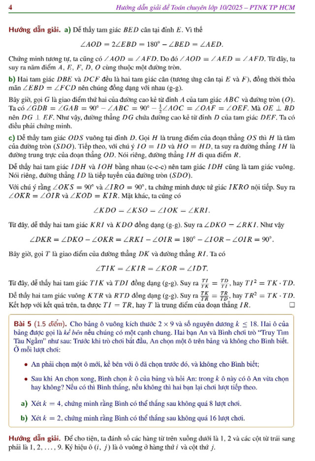 Đáp án đề thi vào 10 môn Toán Chuyên PTNK
