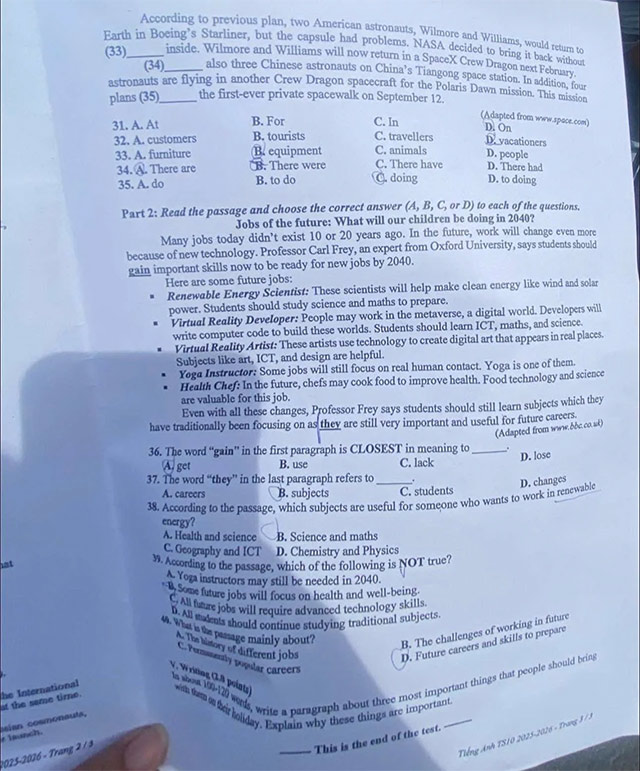 Đề thi vào lớp 10 môn Tiếng Anh Bình Dương