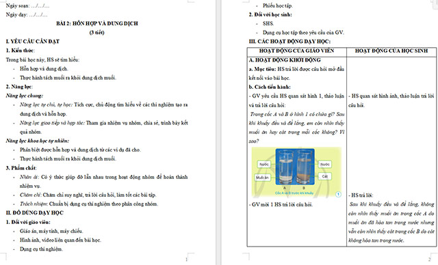 Giáo án Khoa học 5 Hỗn hợp và dung dịch