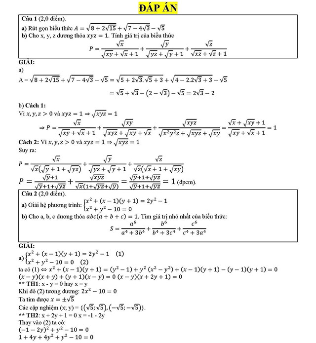 Đáp án đề thi vào 10 Toán Chuyên Bạc Liêu