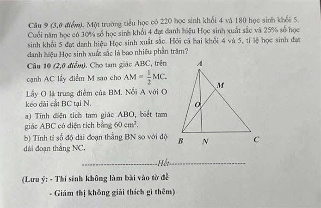 Đề thi vào lớp 6 môn Toán Trần Mai Ninh năm 2025 - 2026