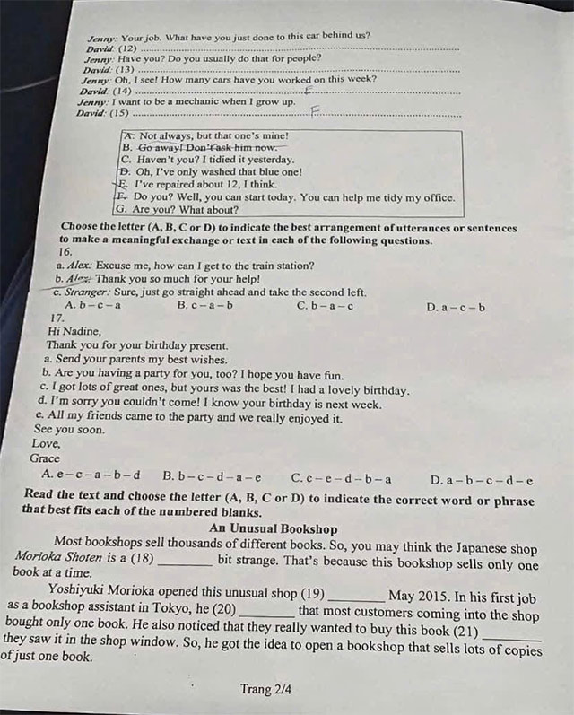 Đề thi vào lớp 10 môn Tiếng Anh Đồng Nai năm 2025