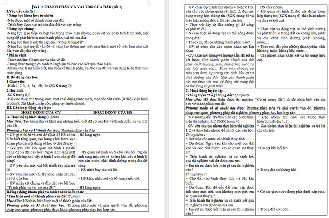 Giáo án Khoa học 5 Thành phần và vai trò của đất