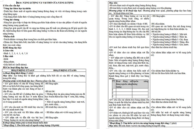 Giáo án Khoa học 5 Năng lượng và vai trò của năng lượng