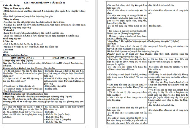 Giáo án Khoa học 5 Mạch điện đơn giản
