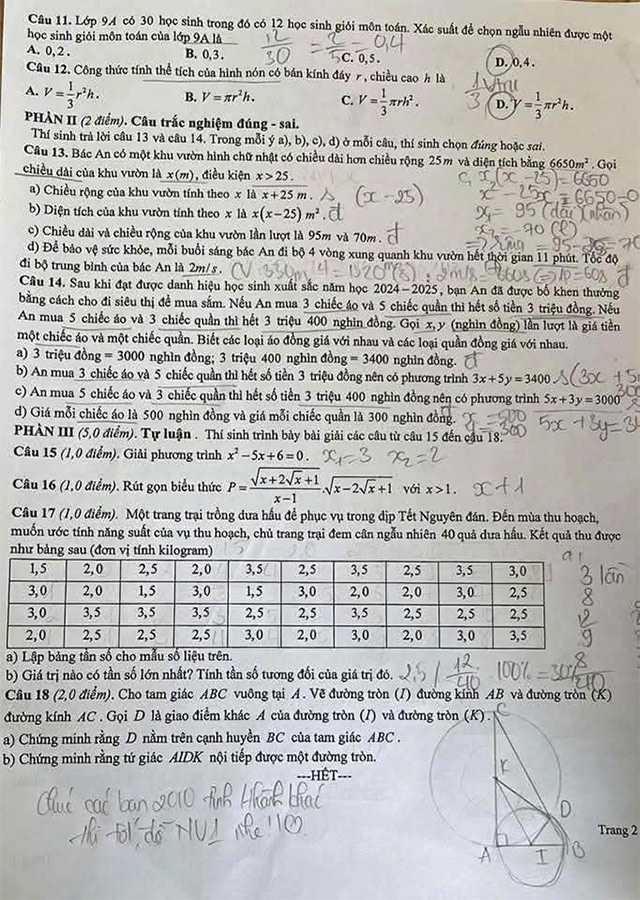 Đề thi vào lớp 10 môn Toán Bình Dương năm 2025 - 2026