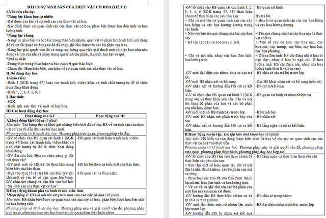 Giáo án Khoa học 5 Sự sinh sản của thực vật có hoa