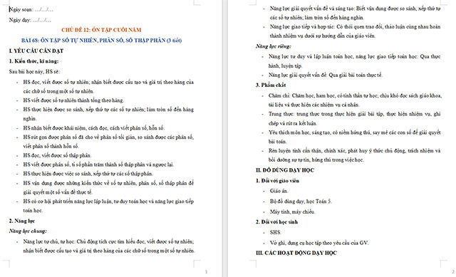 Giáo án Toán 5 Ôn tập số tự nhiên, phân số, số thập phân