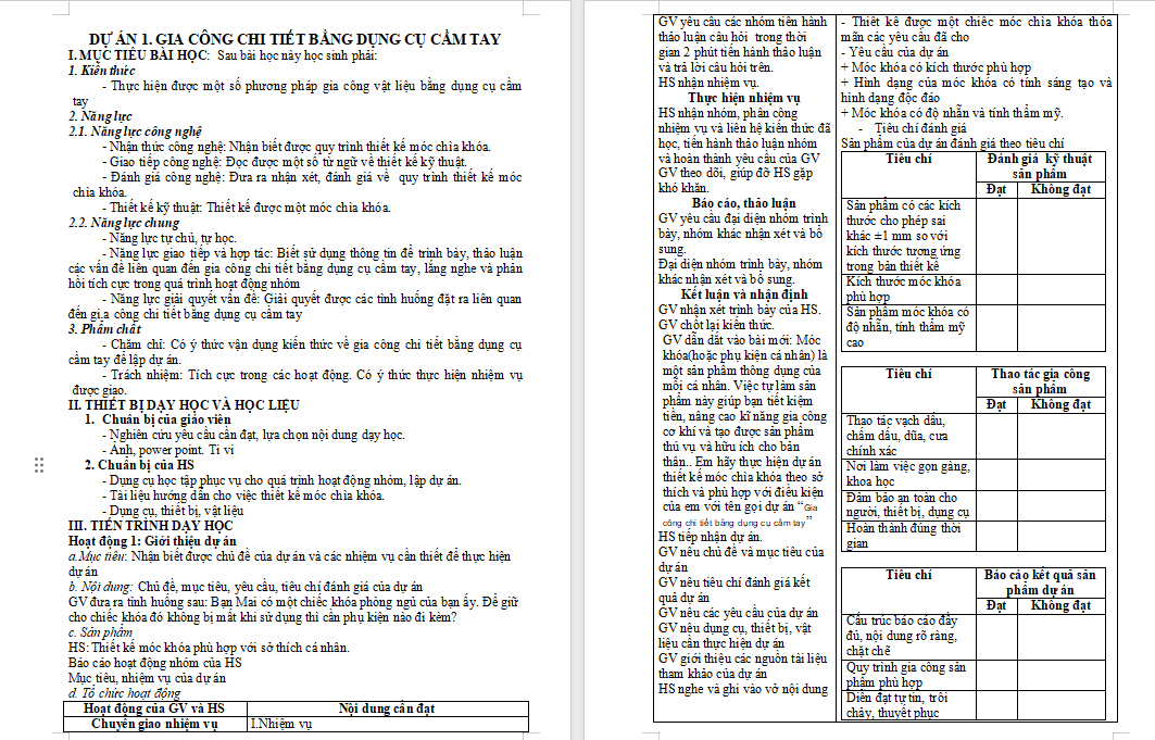 Dự án Gia công chi tiết bằng dụng cụ cầm tay