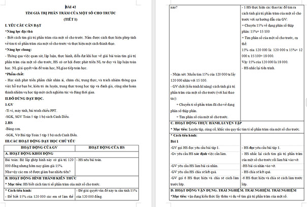 Giáo án Toán 5 Tìm giá trị phần trăm của một số cho trước