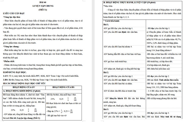 Giáo án Toán 5 Luyện tập chung