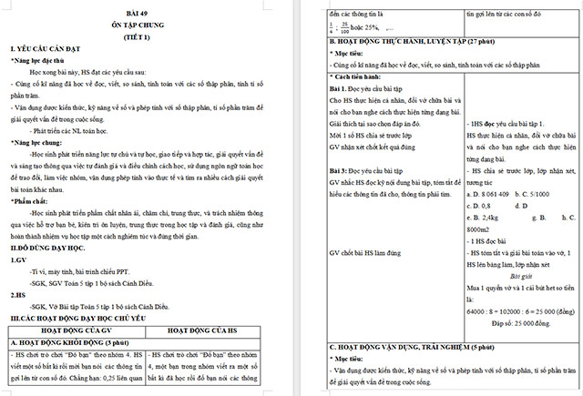 Giáo án Toán 5 Ôn tập chung