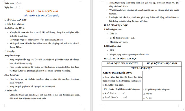 Giáo án Toán 5 Ôn tập đo lường