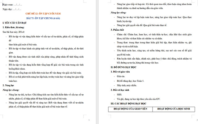 Giáo án Toán 5 Ôn tập đo lường