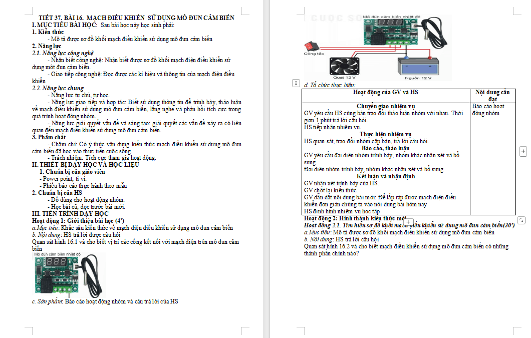 Mạch điện điều khiển sử dụng mô đun cảm biến